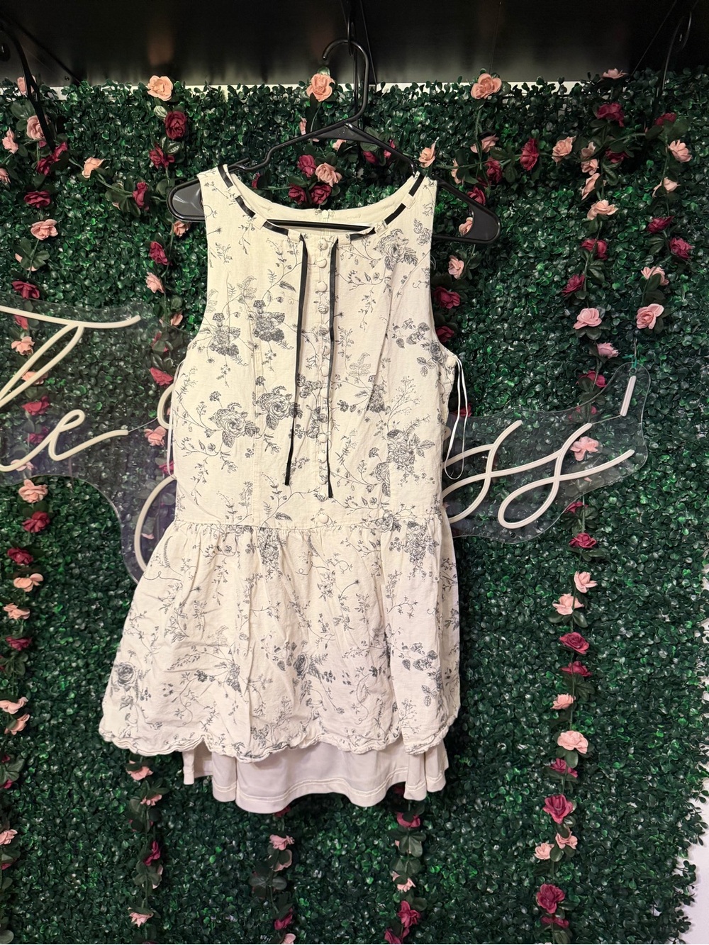 Altar'd State Cream Floral Tie-Neck Blouse